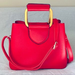 Like new! chic modern cherry red hand/shoulder bag - vegan/faux leather